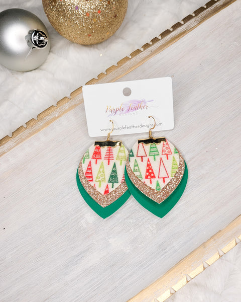 Glitter Christmas Earrings Santa's Belt, Candy Cane, Christmas Trees