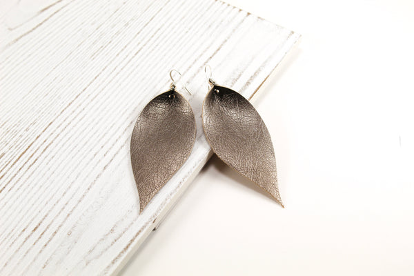 Gunmetal Pinched Feather Earrings