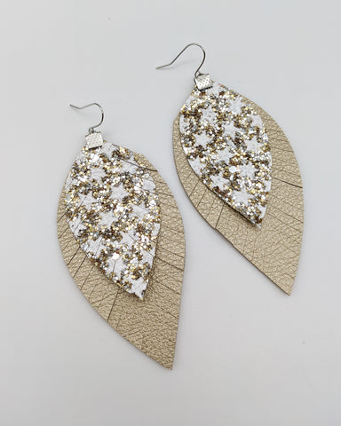 Gold Stars Fringe Feather Earrings