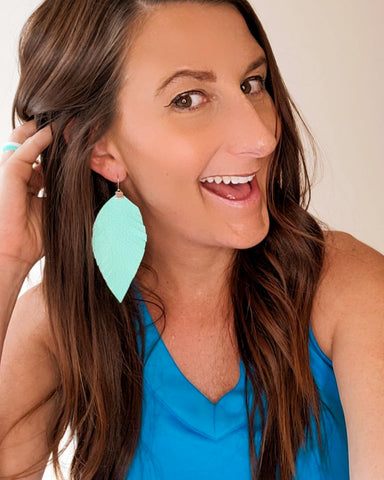 Mint Fring Feather Earrings